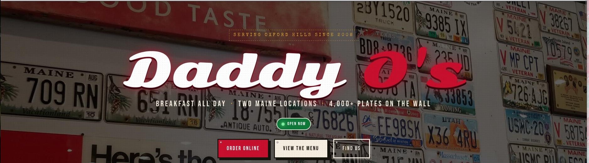 Daddy O's Diner website hero, showing the logo and ordering links